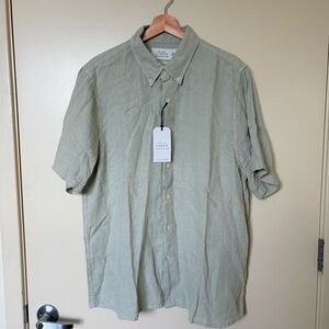 NWT Men's A&F Linen Collection Green Linen Shirt